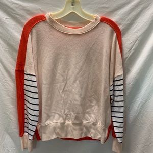 SunDry Colorblock Red and Pink Striped Sleeve Crewneck Sweatshirt Top
